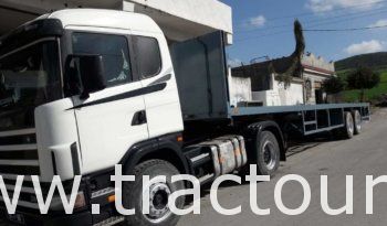 À vendre Tracteur avec semi remorque plateau sans ridelles Scania 124G 360 complet