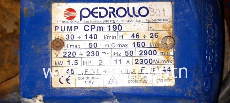 À vendre motopompe électrique Pedrollo 2 ch – 220 V – débit 140 L/min à 26m (Made in Italy) complet