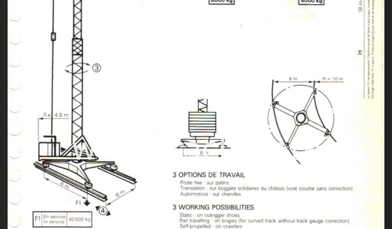 À vendre Grue à tour Potain GMR 263A Hauteur 30 m Flèche 30 m (1976) complet