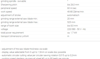 À vendre Affûteuse de fraise scie Vollmer CMS 13 M  Diamètre fraise scie : jusqu’à 525mm complet