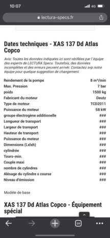 À vendre Compresseur de chantier Atlas Copco XA 137 (2014) complet